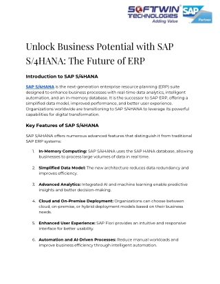 Unlock Business Potential with SAP S_4HANA_ The Future of ERP