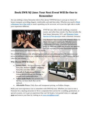 Book EWR NJ Limo: Your Next Event Will Be One to Remember
