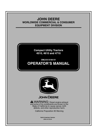 John Deere 4610 Compact Utility Tractors Operator’s Manual Instant Download (4610 PIN.160001-) (Publication No.OMLVU1319