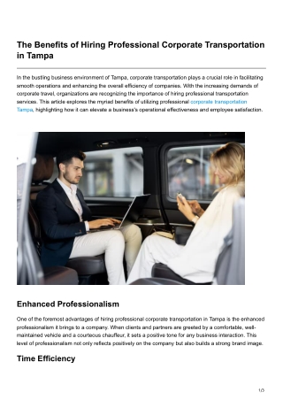 luxurytransporttampa1.blogspot.com-The Benefits of Hiring Professional Corporate Transportation in Tampa