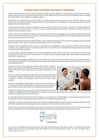 A Parent’s Guide To Children’s Eye Exams In Twickenham