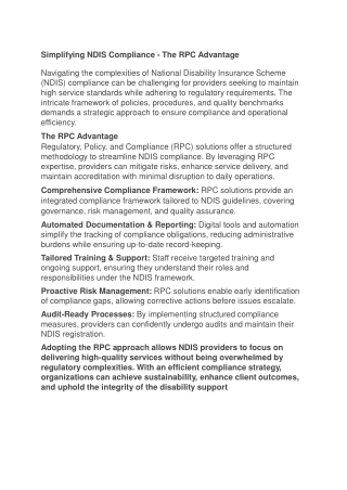 Simplifying NDIS Compliance – The RPC Advantage