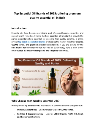 Top Essential Oil Brands of 2025: offering premium quality essential oil in Bulk