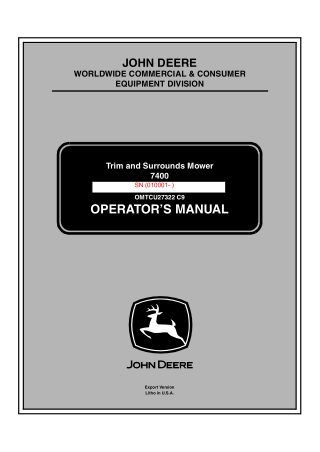 John Deere 7400 Trim and Surrounds Mower Operator’s Manual Instant Download (PIN. 010001-) (Publication No.OMTCU27322)