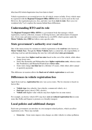 Why Does RTO Vehicle Registration Vary from State to State