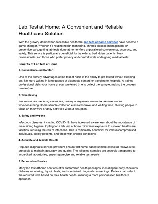 Convenient and Reliable Lab Test at Home Services