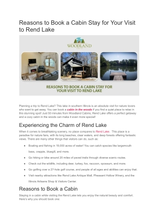 Top Reasons to Book a Cabin Stay for Your Rend Lake Visit