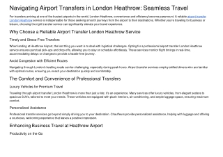 Navigating Airport Transfers in London Heathrow Seamless Travel