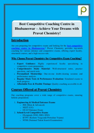 Best Competitive Coaching Centre in Bhubaneswar – Achieve Your Dreams with Pravat Chemistry!