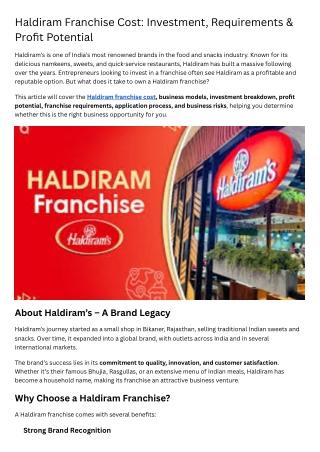 haldiram franchise cost investment requirements