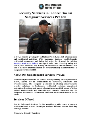 Security Services in Indore Om Sai Safeguard Services Pvt Ltd