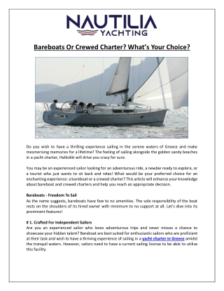 Bareboats Or Crewed Charter- What’s Your Choice