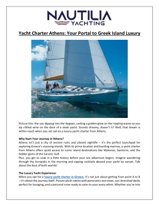Yacht Charter Athens- Your Portal to Greek Island Luxury