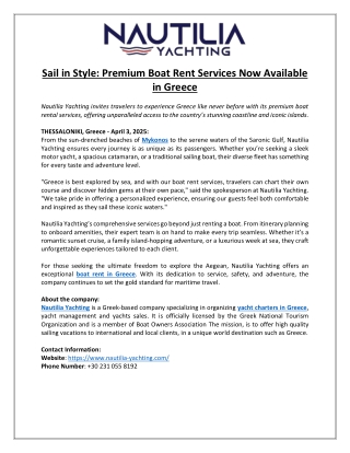 Sail in Style- Premium Boat Rent Services Now Available in Greece