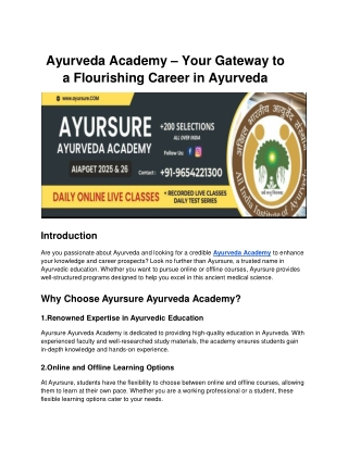Ayurveda Academy – Your Gateway to a Flourishing Career in Ayurveda