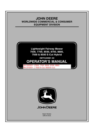 John Deere 7700 Hybrid Lightweight Fairway Mower Operator’s Manual Instant Download (Publication No.OMTCU26681)
