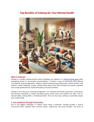 Top Benefits of Coliving for Your Mental Health