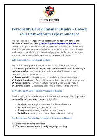 Personality Development in Bandra – Unlock Your Best Self with Expert Guidance