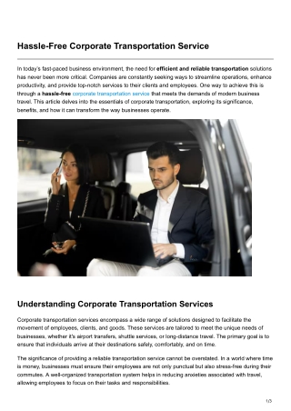 Hassle-Free Corporate Transportation Service