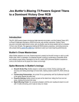 Jos Buttler’s Blazing 73 Powers Gujarat Titans to a Dominant Victory Over RCB