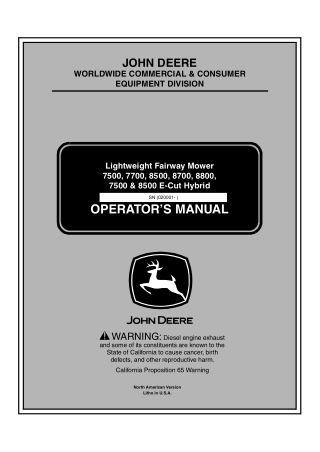 John Deere 8500 Hybrid Lightweight Fairway Mower Operator’s Manual Instant Download (Publication No.OMTCU26685)