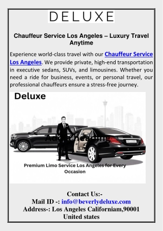 Chauffeur Service Los Angeles – Luxury Travel Anytime