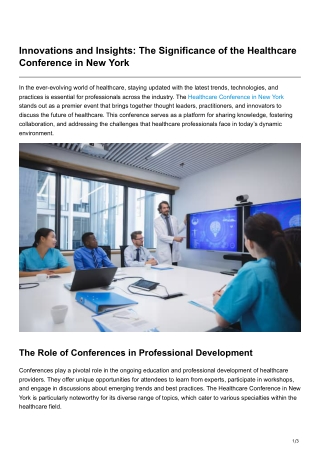 Innovations and Insights The Significance of the Healthcare Conference in New York