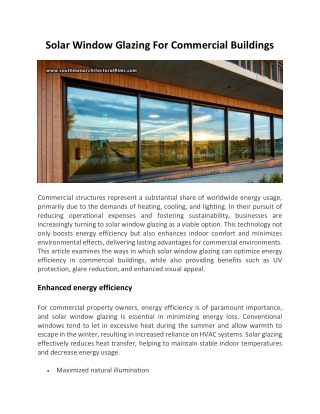 Solar Window Glazing For Commercial Buildings