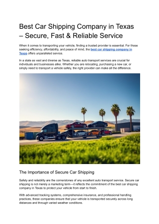 best car shipping company in texas secure fast