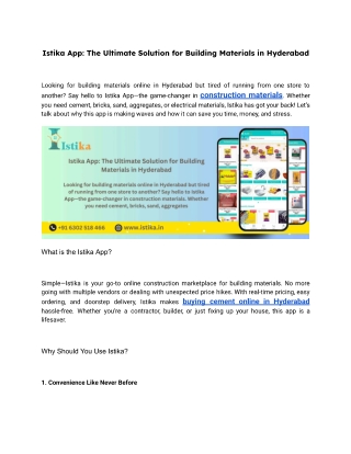 Istika App The Ultimate Solution for Building Materials in Hyderabad