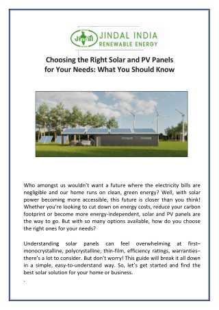 Choosing the Right PV Solar Panels for Your Needs What You Should Know