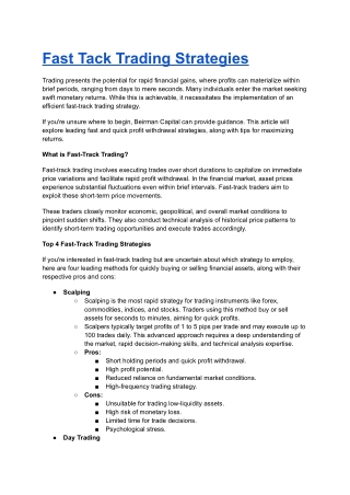 Fast Tack Trading Strategies