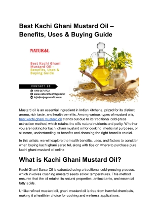 Best Kachi Ghani Mustard Oil – Benefits, Uses & Buying Guide