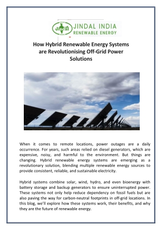 how hybrid renewable energy systems are revolutionising off grid power solutions
