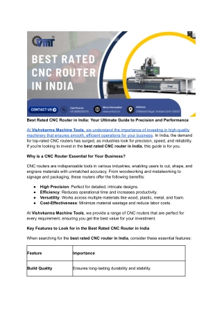 Best Rated CNC Router in India - Precision CNC Machines by Vishvkarma Machine To