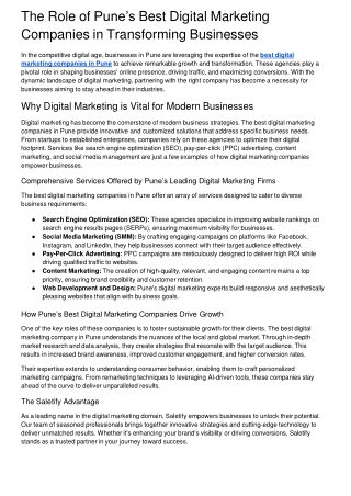 The Role of Pune’s Best Digital Marketing Companies in Transforming Businesses