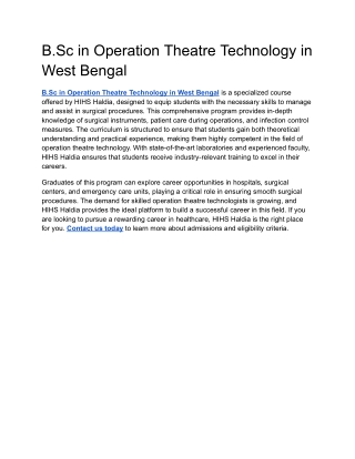 b sc in operation theatre technology in west