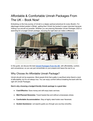 Affordable & Comfortable Umrah Packages From The UK – Book Now