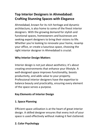Top Interior Designers in Ahmedabad: Crafting Stunning Spaces with Elegance