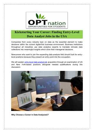 Kickstarting Your Career: Finding Entry-Level Data Analyst Jobs in USA