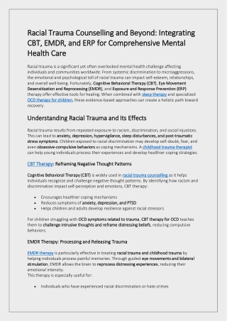 Racial Trauma Counselling and Beyond Integrating CBT, EMDR, and ERP for Comprehensive Mental Health Care