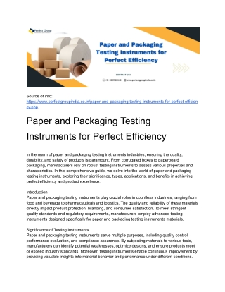 Paper and Packaging Testing Instruments for Perfect Efficiency