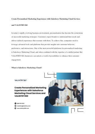 Create Personalized Marketing Experiences with Salesforce Marketing Cloud Services and VALiNTRY360