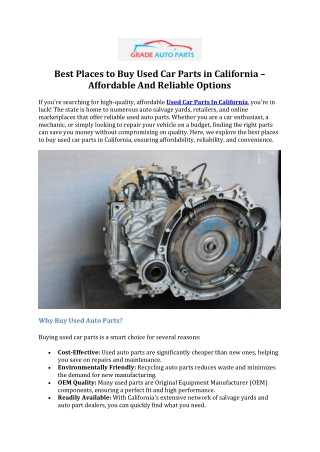Best Places to Buy Used Car Parts in California – Affordable And Reliable Options