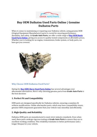 Buy OEM Daihatsu Used Parts Online -Genuine Daihatsu Parts