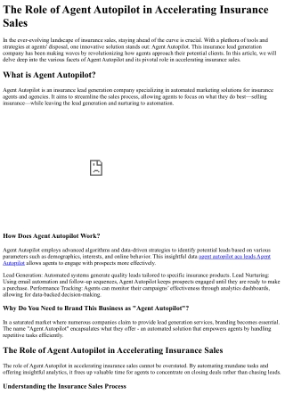 The Role of Agent Autopilot in Accelerating Insurance Sales