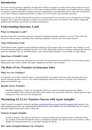 Maximizing ACA Live Transfers Success with Agent Autopilot