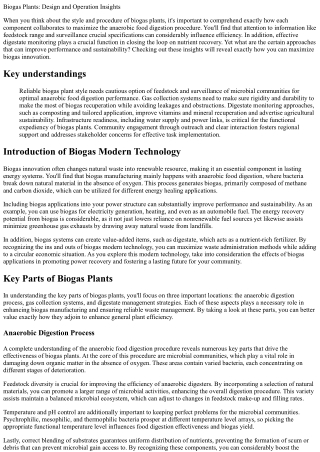 biogas plants design and operation insights
