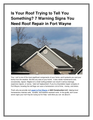 Is Your Roof Trying to Tell You Something