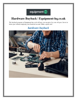 hardware buyback equipment hq co uk